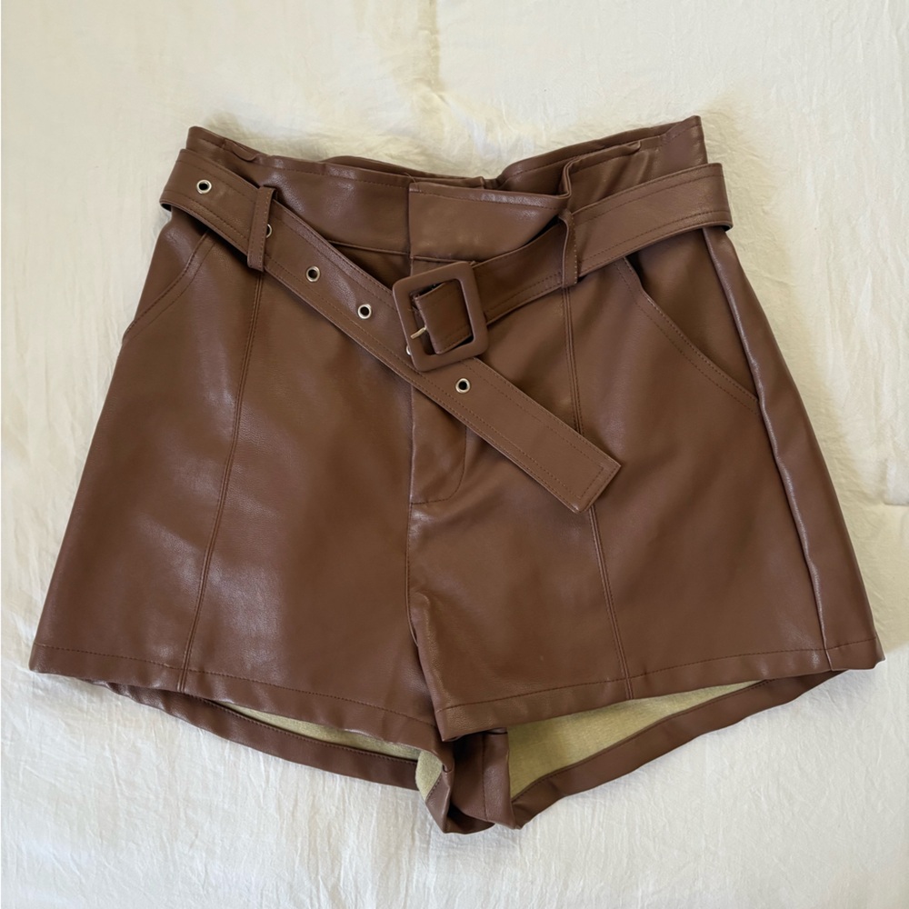 Altar'd State High Waist Brown Leather Shorts